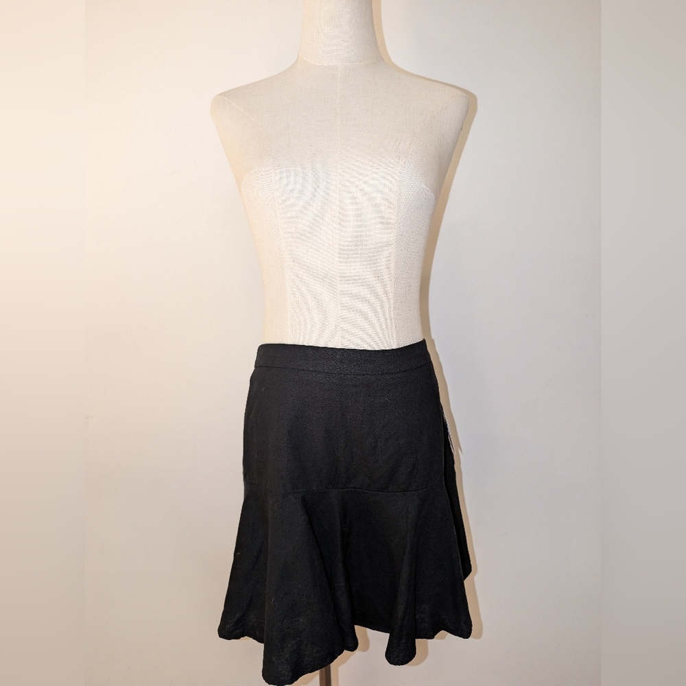 Linen Blend Black Mini Short With Flutter Bottom Detail